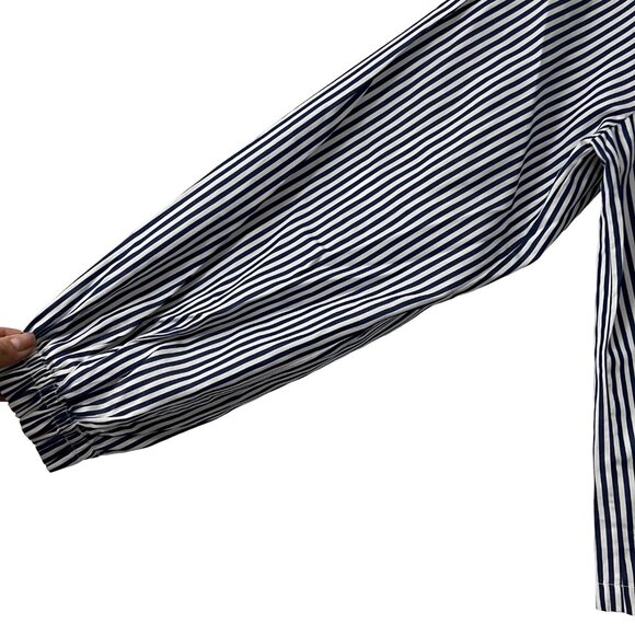 Harshman Los Angeles Womens Blue Striped Ruffle Collar Vneck Blouse Size Large - Picture 2 of 6